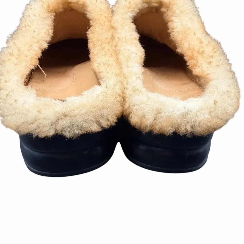 Sofft Brown Leather Shearling Clogs Mules Size 9M Cozy Comfort